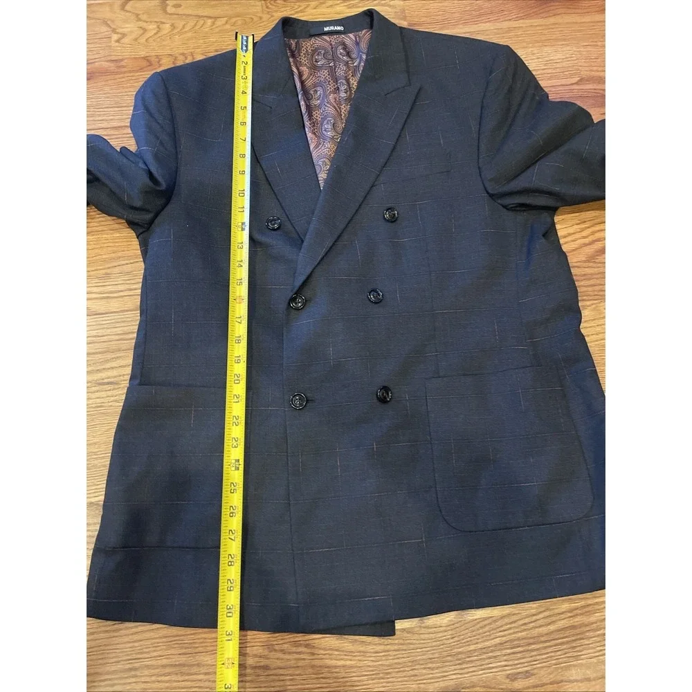 Murano‎ Men's Slim Fit Double Breasted Blazer Window Plaid Paisley Lined Size XL